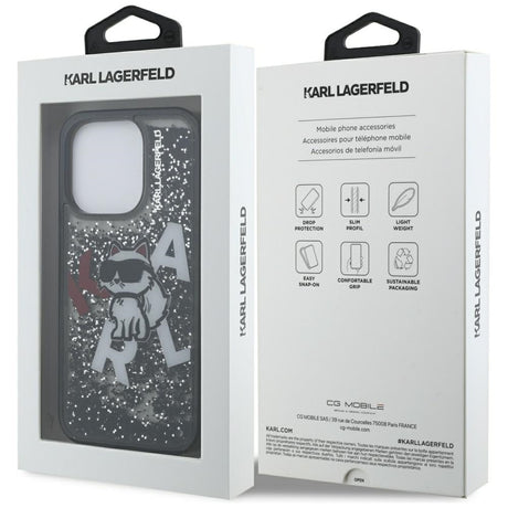 Husa de protectie Karl Lagerfeld Liquid Glitter Choupette Logo MagSafe (KLHCP16LLCHSCTDK) compatibil cu iPhone 16 Pro, Negru