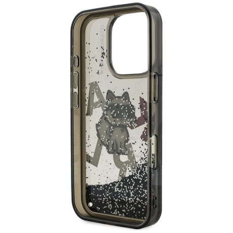 Husa de protectie Karl Lagerfeld Liquid Glitter Choupette Logo MagSafe (KLHCP16LLCHSCTDK) compatibil cu iPhone 16 Pro, Negru