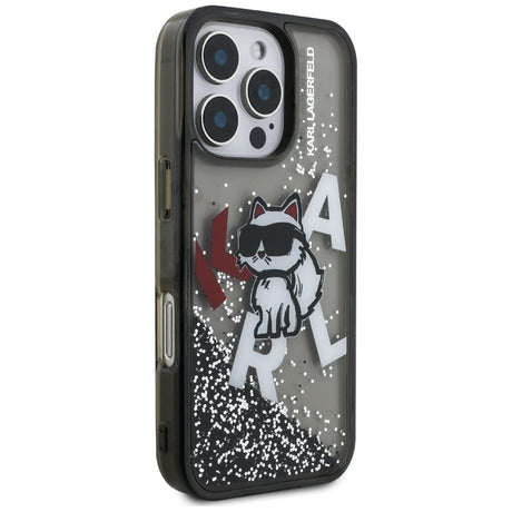 Husa de protectie Karl Lagerfeld Liquid Glitter Choupette Logo MagSafe (KLHCP16LLCHSCTDK) compatibil cu iPhone 16 Pro, Negru