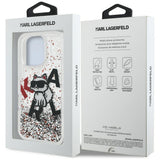 Husa de protectie Karl Lagerfeld Liquid Glitter Choupette Logo MagSafe (KLHCP16XLCHSCTDT) compatibil cu iPhone 16 Pro Max, Transparent
