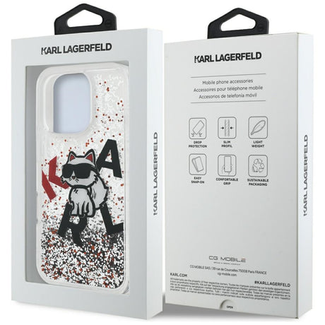 Husa de protectie Karl Lagerfeld Liquid Glitter Choupette Logo MagSafe (KLHCP16XLCHSCTDT) compatibil cu iPhone 16 Pro Max, Transparent