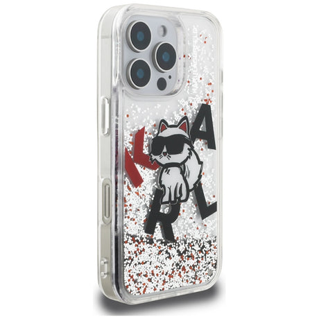 Husa de protectie Karl Lagerfeld Liquid Glitter Choupette Logo MagSafe (KLHCP16XLCHSCTDT) compatibil cu iPhone 16 Pro Max, Transparent