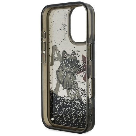 Husa de protectie Karl Lagerfeld Liquid Glitter Choupette Logo MagSafe (KLHCP16SLCHSCTDK) compatibil cu iPhone 16, Negru