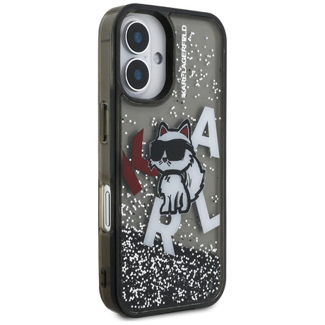 Husa de protectie Karl Lagerfeld Liquid Glitter Choupette Logo MagSafe (KLHCP16SLCHSCTDK) compatibil cu iPhone 16, Negru