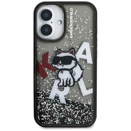 Husa de protectie Karl Lagerfeld Liquid Glitter Choupette Logo MagSafe (KLHCP16SLCHSCTDK) compatibil cu iPhone 16, Negru