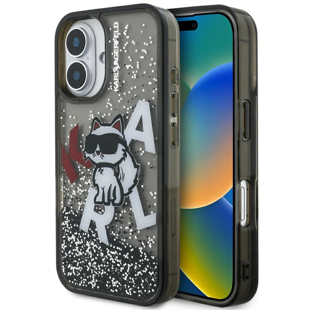 Husa de protectie Karl Lagerfeld Liquid Glitter Choupette Logo MagSafe (KLHCP16SLCHSCTDK) compatibil cu iPhone 16, Negru