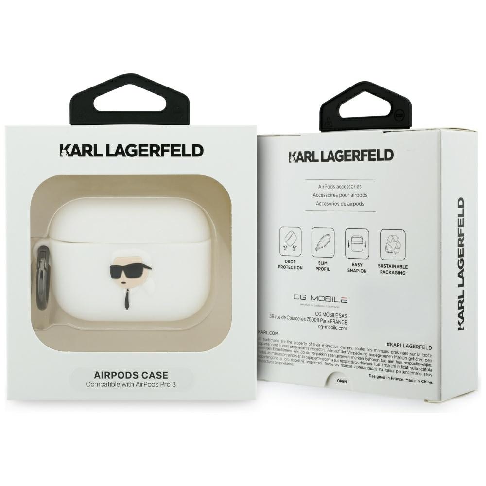 Casti Karl Lagerfeld Silicone Karl Head 3D (KLAP3RUNIKH), Apple AirPods Pro 3, Alb