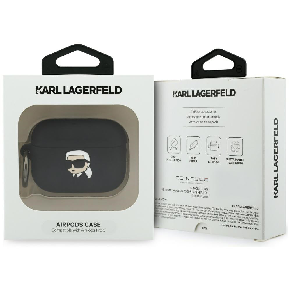 Casti Karl Lagerfeld Silicone Karl Head 3D (KLAP3RUNIKK), Apple AirPods Pro 3, Negru