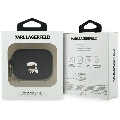 Casti Karl Lagerfeld Silicone Karl Head 3D (KLAP3RUNIKK), Apple AirPods Pro 3, Negru