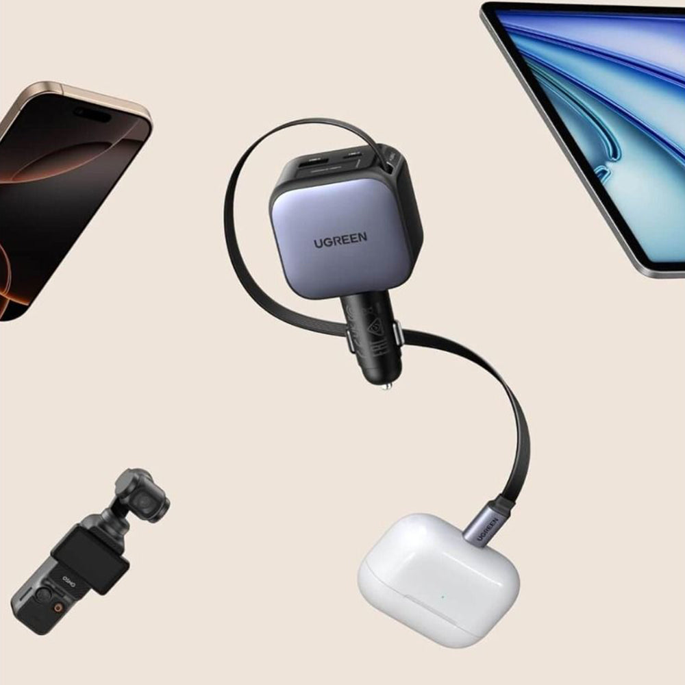 Incarcator Ugreen Car EC602 (55212B), with Retractable USB-C cable, USB, Type-C, 60W, Gri