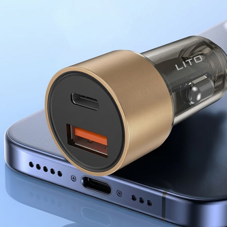 Incarcator Lito Car (IN-C04), 1x USB, 1x Type-C, 52W, Fast Charging, Ultra-Mini & Sleek Design, Universal, Negru