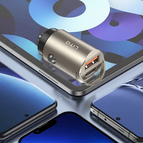 Incarcator Lito Car (IN-C03), 1x USB, 1x Type-C, 30W, Fast Charging, Ultra-Mini & Sleek Design, Universal, Negru