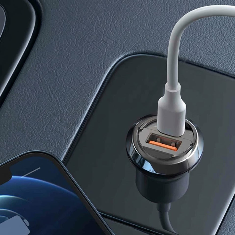 Incarcator Lito Car (IN-C03), 1x USB, 1x Type-C, 30W, Fast Charging, Ultra-Mini & Sleek Design, Universal, Gunmetal