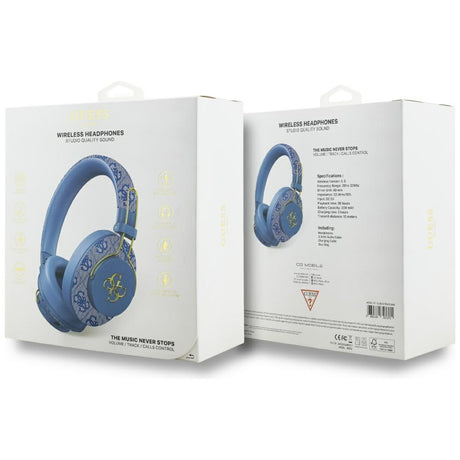 Casti Guess Wireless 4G Metal Logo (GUBHS72P4FC4MB), Bluetooth 5.3, ENC, USB-C, Eco-Leather, On-ear, 300mAh, Albastru