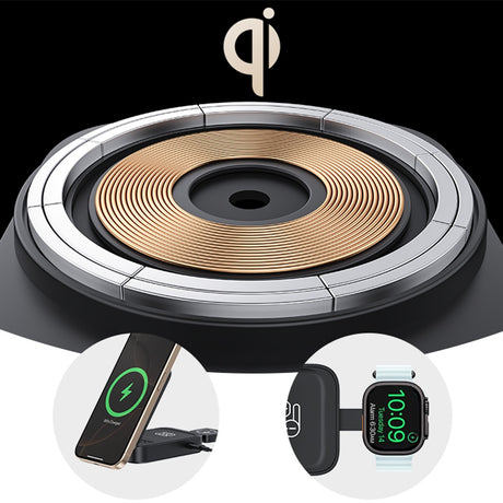 Incarcator Yesido Wireless Charging Station 3in1 (DS27), for iPhone, Apple Watch, AirPods, Magnetic, Foldable, Holder, 15W, Negru