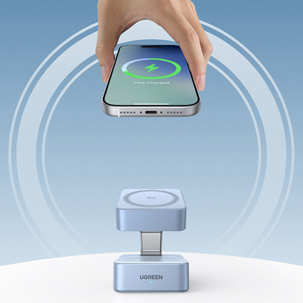 Incarcator Ugreen Wireless Charging Station W752 (55960B), MagSafe, Fast Charging, Qi2, for iPhone, AirPods, Apple Watch, 35W, Albastru