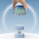 Incarcator Ugreen Wireless Charging Station W752 (55960B), MagSafe, Fast Charging, Qi2, for iPhone, AirPods, Apple Watch, 35W, Albastru