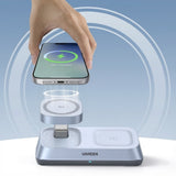 Incarcator Ugreen Wireless Charging Station W711, MagSafe, Fast Charging, Qi2, for iPhone, AirPods, Apple Watch, 25W, Albastru