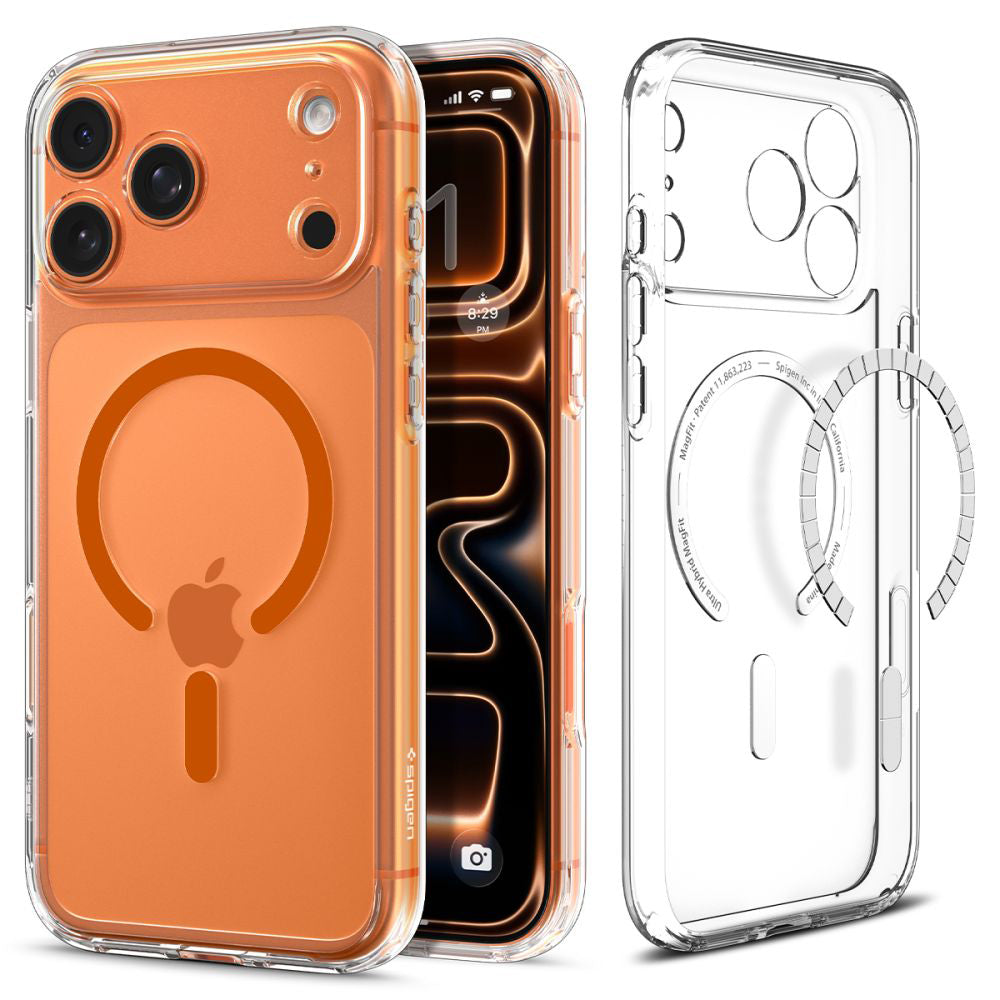 Husa de protectie Spigen Ultra Hybrid MagSafe (ACS11109) compatibil cu iPhone 17 Pro Max, Transparent / Orange