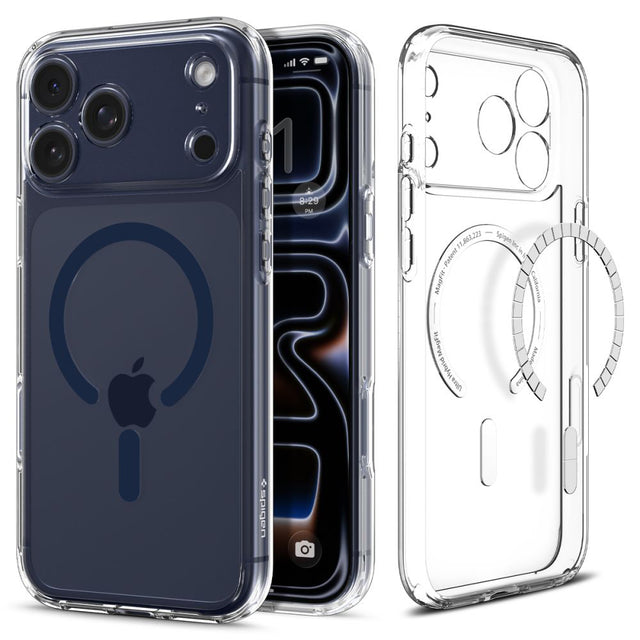 Husa de protectie Spigen Ultra Hybrid MagSafe (ACS11111) compatibil cu iPhone 17 Pro, Transparent / Deep Blue