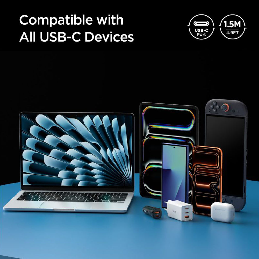 Cablu Spigen Essential EB10010CC (ACA08774), Fast Charging, Type-C to Type-C, 100W, 5Gbps, E-Marker Chip, 1m, Alb