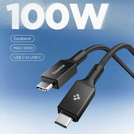 Cablu Spigen Essential EB10010CC (ACA09459), Fast Charging, Type-C to Type-C, 100W, 5Gbps, E-Marker Chip, 1m, Negru