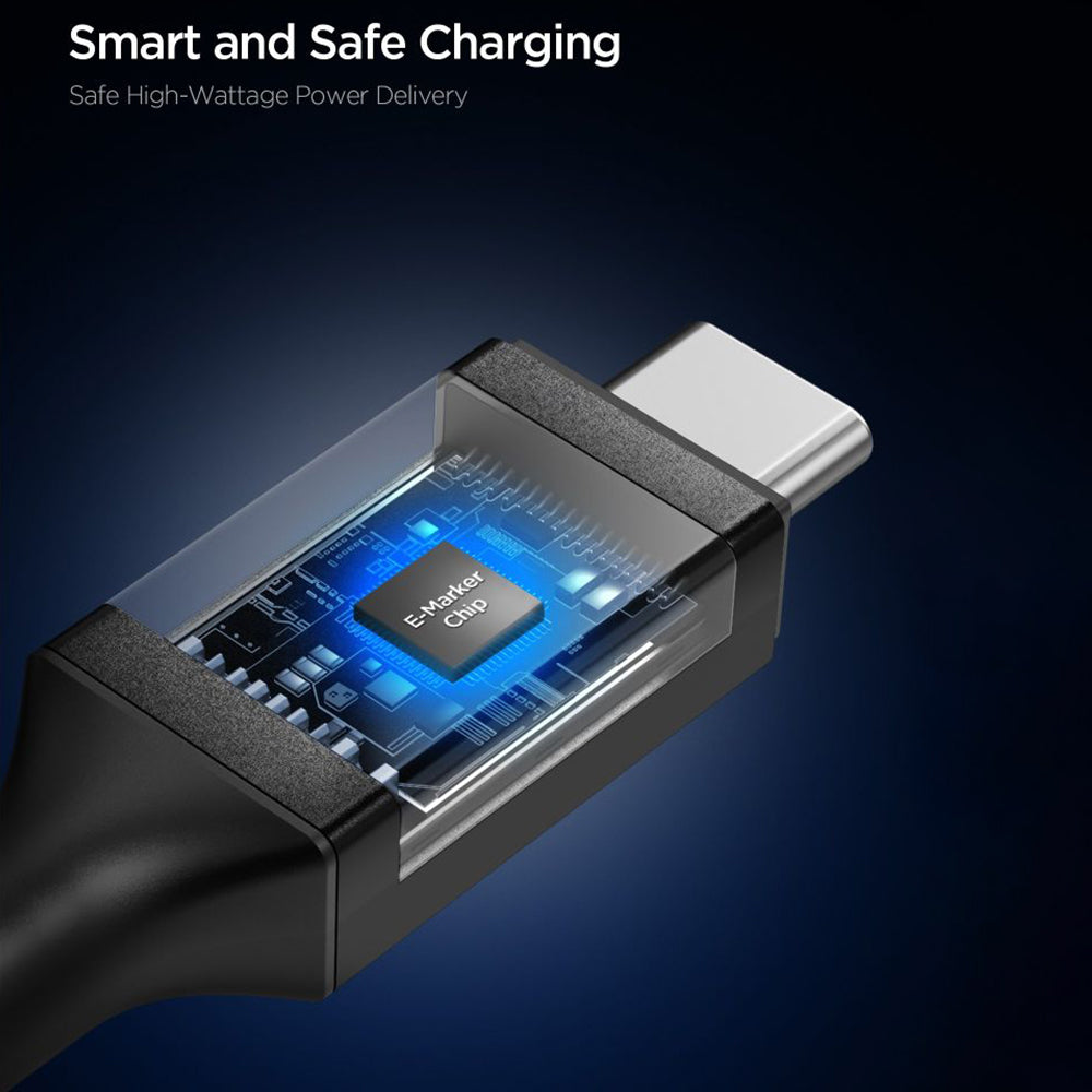 Cablu Spigen Essential EB10020CC (ACA09460), Fast Charging, Type-C to Type-C, 100W, 5Gbps, E-Marker Chip, 2m, Negru