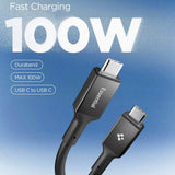 Cablu Spigen Essential EB10020CC (ACA09460), Fast Charging, Type-C to Type-C, 100W, 5Gbps, E-Marker Chip, 2m, Negru