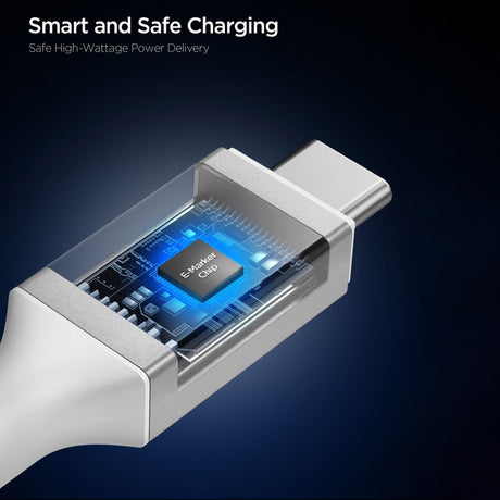 Cablu Spigen Essential EB24012CC (ACA08776), Fast Charging, Type-C, 240W, 40Gbps, E-Marker Chip, 8K, 1.2m, Alb