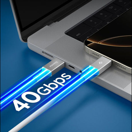 Cablu Spigen Essential EB24012CC (ACA08776), Fast Charging, Type-C, 240W, 40Gbps, E-Marker Chip, 8K, 1.2m, Alb