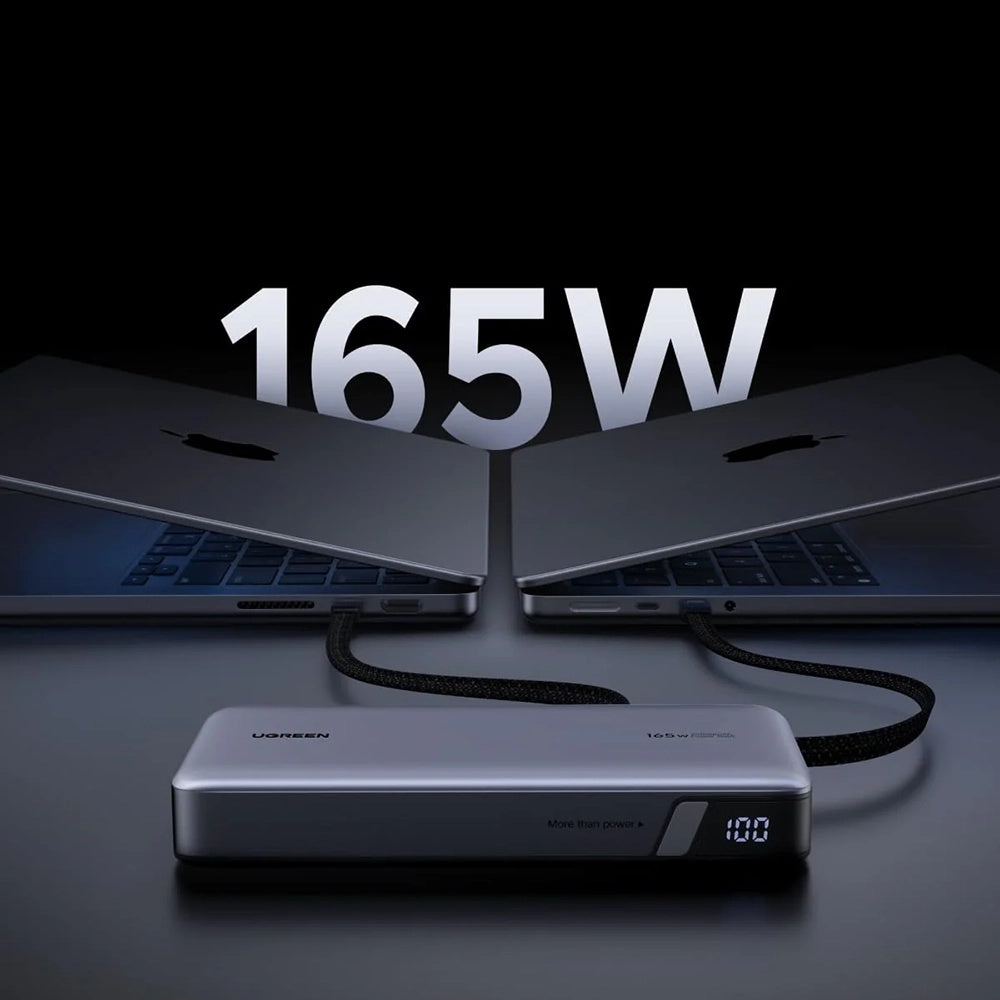Baterie externa Ugreen PB552 (55995B), Fast Charge, Digital Display, USB, USB-C, Built-In 2x USB-C Cable, 165W, 25000mAh, Gri