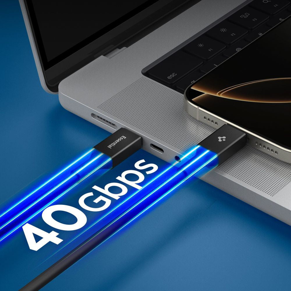 Cablu Spigen Essential EB24012CC (ACA09461), Fast Charging, Type-C, 240W, 40Gbps, E-Marker Chip, 8K, 1.2m, Negru