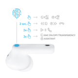 Casti 3mk Wireless Earphone LifePods, Bluetooth V5.3, ANC Technology, Touch Control, Alb