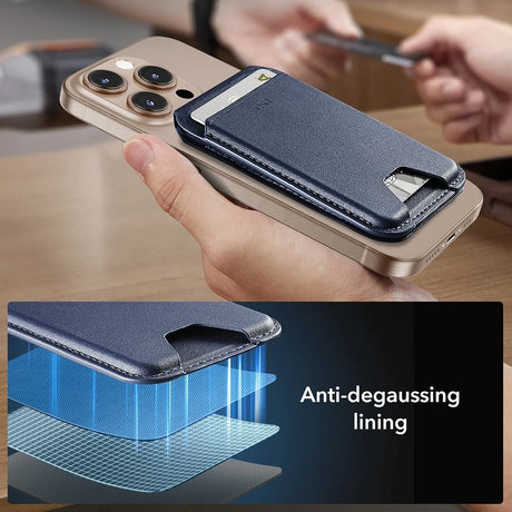 Suport ESR Classic Magnetic Wallet Stand (3C13210300664), with Magnetic Ring, Vegan Leather, Adjustable, 3x Slots, Carbon Fiber