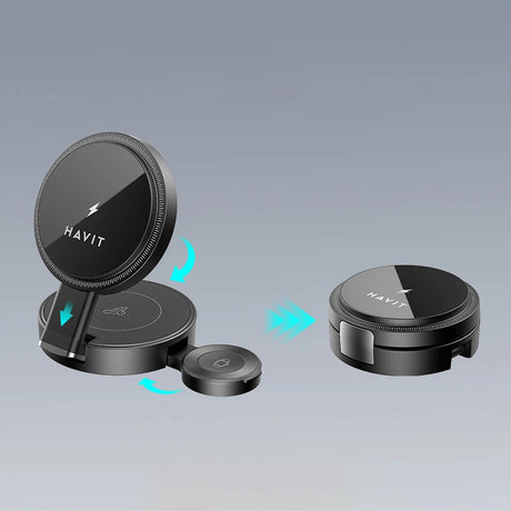 Casti Havit 3in1 Wireless Charging Station (W3100), for Phone/iWatch/Earbuds, Foldable, 15W, Negru