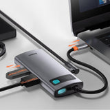 Hub/Dock Baseus Docking Station Metal Glam (CAHUB-CY0G), Type-C to 2x USB, Type-C, HDMI, 4K@30 Hz, PD100W, Gri