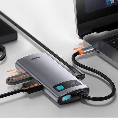 Hub/Dock Baseus Docking Station Metal Glam (CAHUB-CY0G), Type-C to 2x USB, Type-C, HDMI, 4K@30 Hz, PD100W, Gri