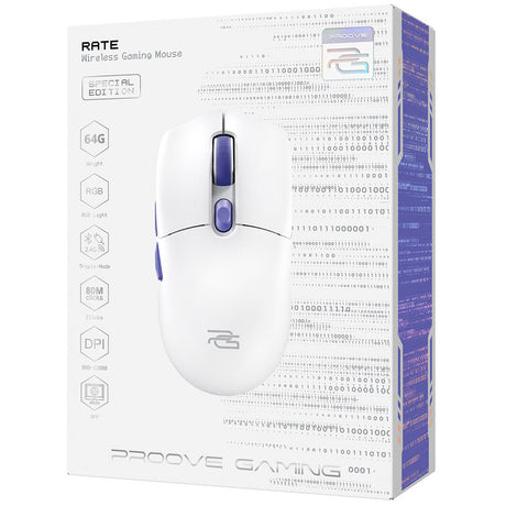 Tastatura/Mouse Proove Wireless Mouse Rate Special Edition (CMRTWRS03002), for Gaming, with 6 Buttons, 800-12000DPI, 650mAh, 1.5m, Alb