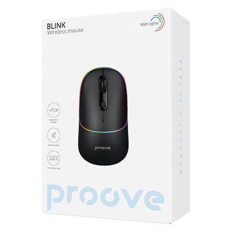 Tastatura/Mouse Proove Wireless Mouse Blink (WMBL00002001), for Office, Ergonomic, 2.4GHz, BT5.0, 4 Buttons, 800-1600DPI, 650mAh, Negru