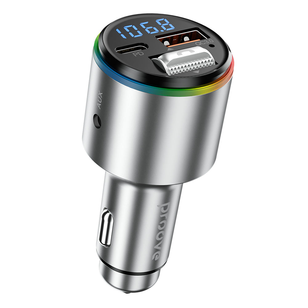 Incarcator Proove Car with FM Modulator (FMPD30110006), USB, Type-C, AUX, Bluetooth 5.3, Fast Charge, 30W, 12-24V, Argintiu