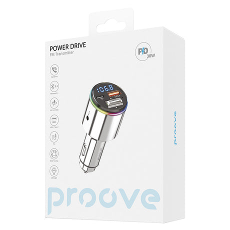 Incarcator Proove Car with FM Modulator (FMPD30110006), USB, Type-C, AUX, Bluetooth 5.3, Fast Charge, 30W, 12-24V, Argintiu