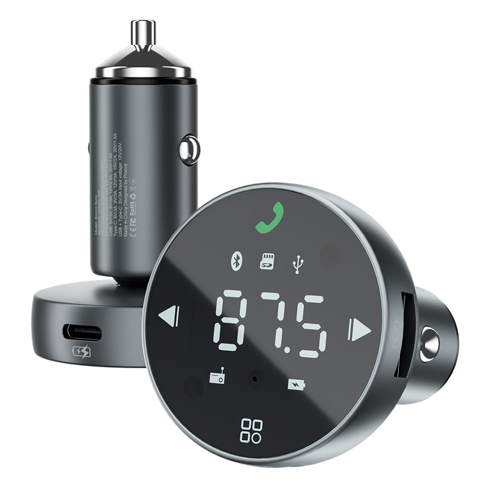 Incarcator Proove Car with FM Modulator (FMSS30110003), with Touch Screen, USB, Type-C, U-Disk, TF, Bluetooth 5.0, 30W, Gri