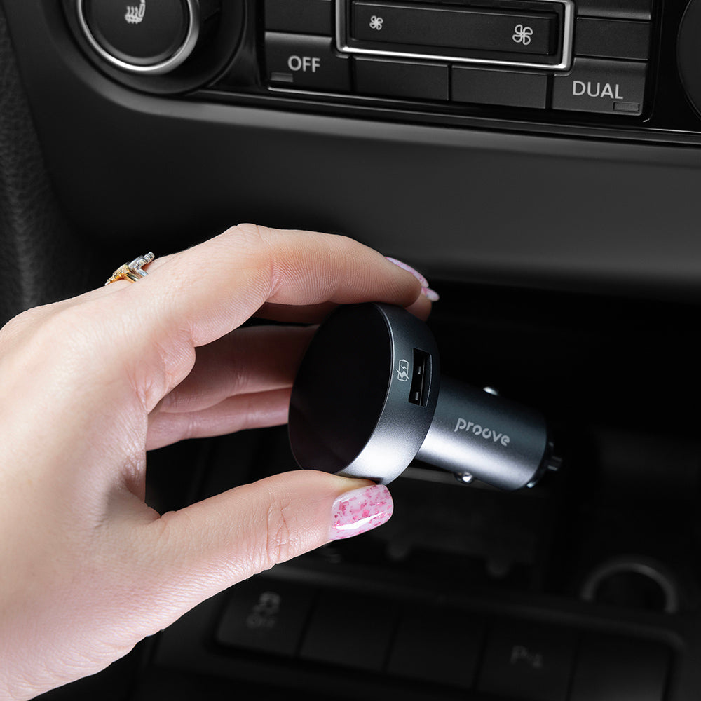 Incarcator Proove Car with FM Modulator (FMSS30110003), with Touch Screen, USB, Type-C, U-Disk, TF, Bluetooth 5.0, 30W, Gri