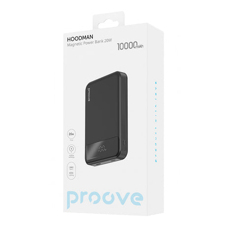 Baterie externa Proove Hoodman (PBH120010001), Type-C, Lightning, Magnetic, with LED Display, Qi, 20W, 10000mAh, Negru