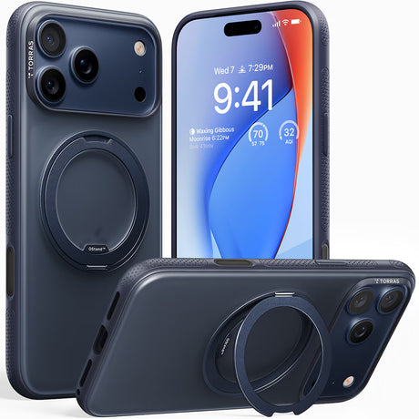 Husa de protectie Torras Ostand R Fitness Series compatibil cu iPhone 17 Pro, Bleumarin