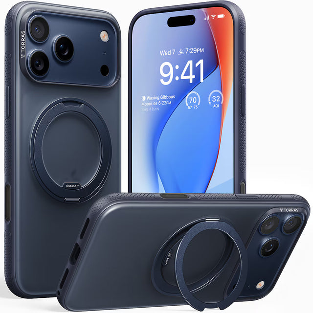Husa de protectie Torras Ostand R Fitness Series compatibil cu iPhone 17 Pro, Bleumarin
