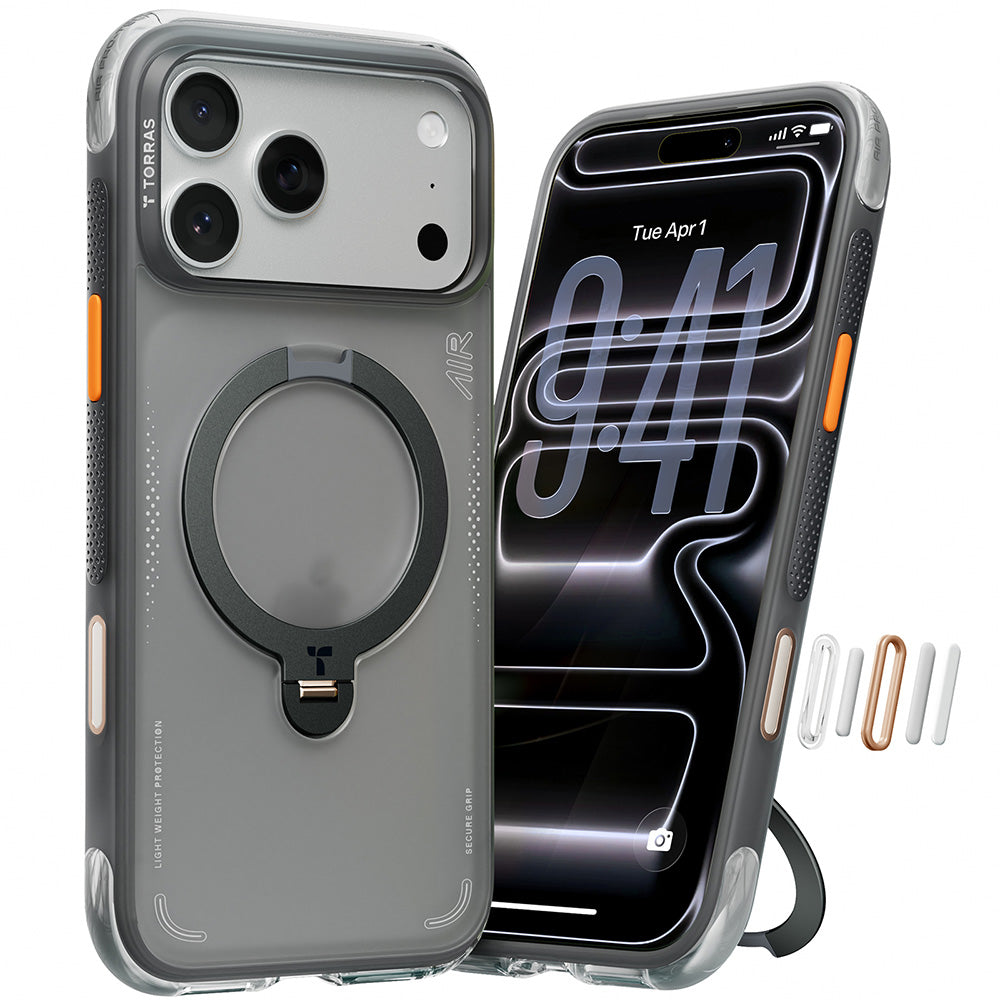 Husă Torras Ostand Spin Air Series pentru iPhone 17 Pro / iPhone 18 Pro, neagră