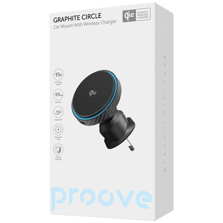 Suport Proove with Wireless Charging Graphite Circle (WHGC15010001), for Air Vent, Qi2, 15W, LED Indicator, Negru