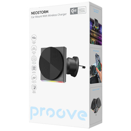 Suport Proove with Wireless Charging Neostorm (WHNS15002003), for Air Vent, Magnetic, Qi2, 15W, RGB, Aluminum, Gri
