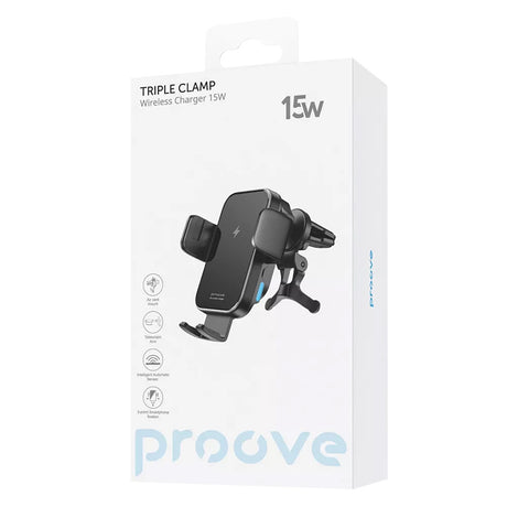 Suport Proove with Wireless Charging Triple Clamp (WHTC15010001), for Air Vent, Automatic Arms, 15W, 4.0"-6.9", Negru